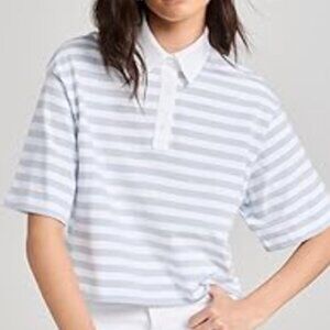 ATM Blue & White Heavyweight Jersey Short Sleeve Polo Size Large